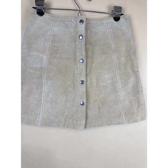 Bardot Leather Mini Skirt Size S Tan Beige Button Front A-Line Genuine Leather - Picture 2 of 11